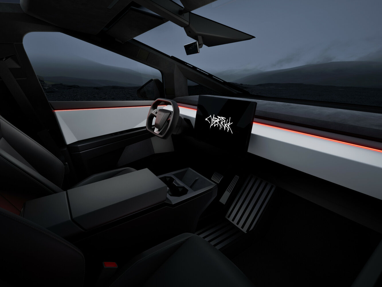 Tesla Cybertruck, , 2023–2026, Пикап Двойная кабина: Передняя часть салона