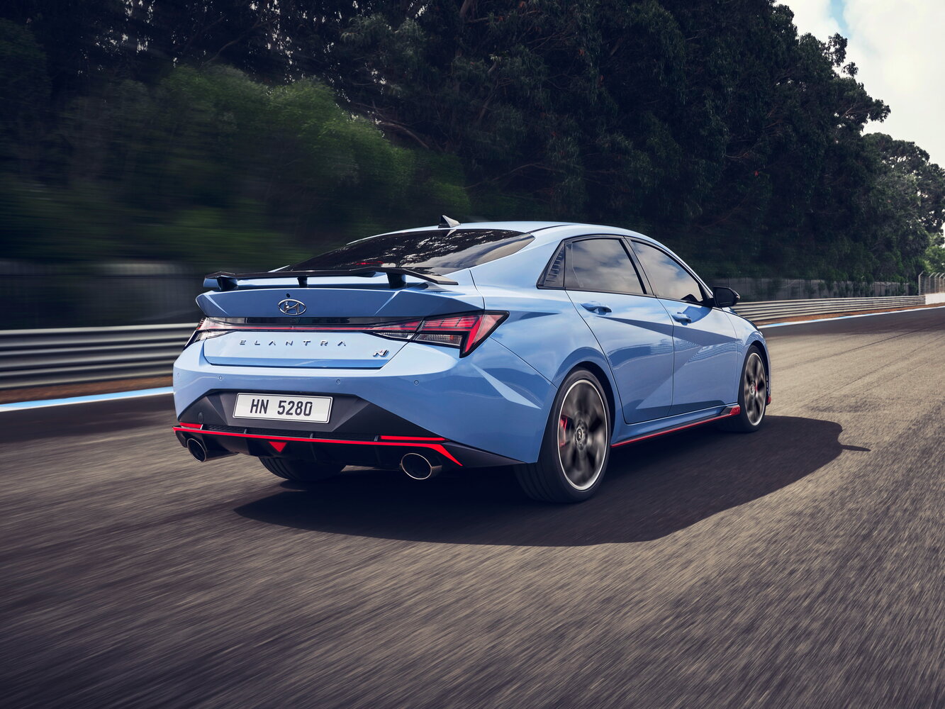 Hyundai Elantra N, I, 2021–2023, Седан: Вид сзади в три четверти