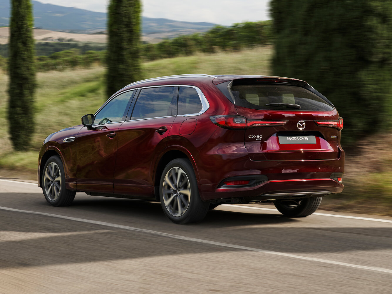 Mazda CX-80, , 2024–2026, SUV 5 door: Rear three-quarter view