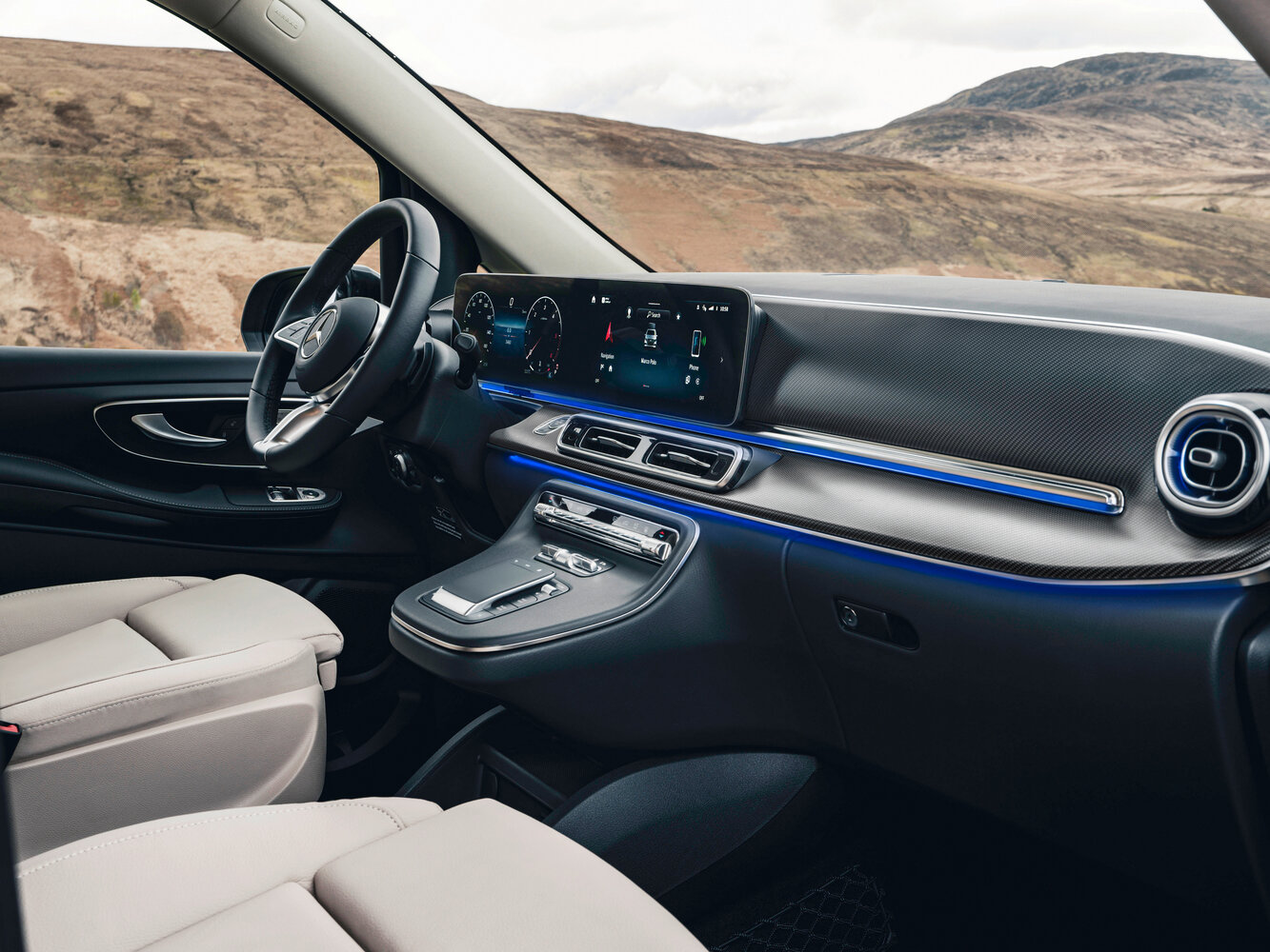 Mercedes-Benz Marco Polo, III (W447) Рестайлинг 2, 2023–2026, Минивэн: Передняя часть салона